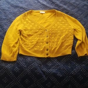 Mustard yellow cropped knit cardigan